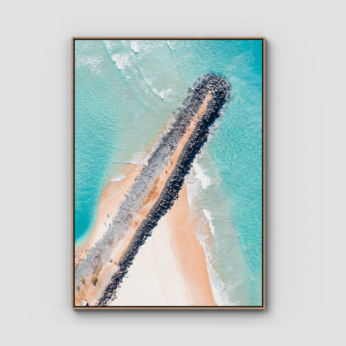 Tally Rock Wall - Gold Coast - Art Print - Float Frame Canvas - Raw Oak - Portrait