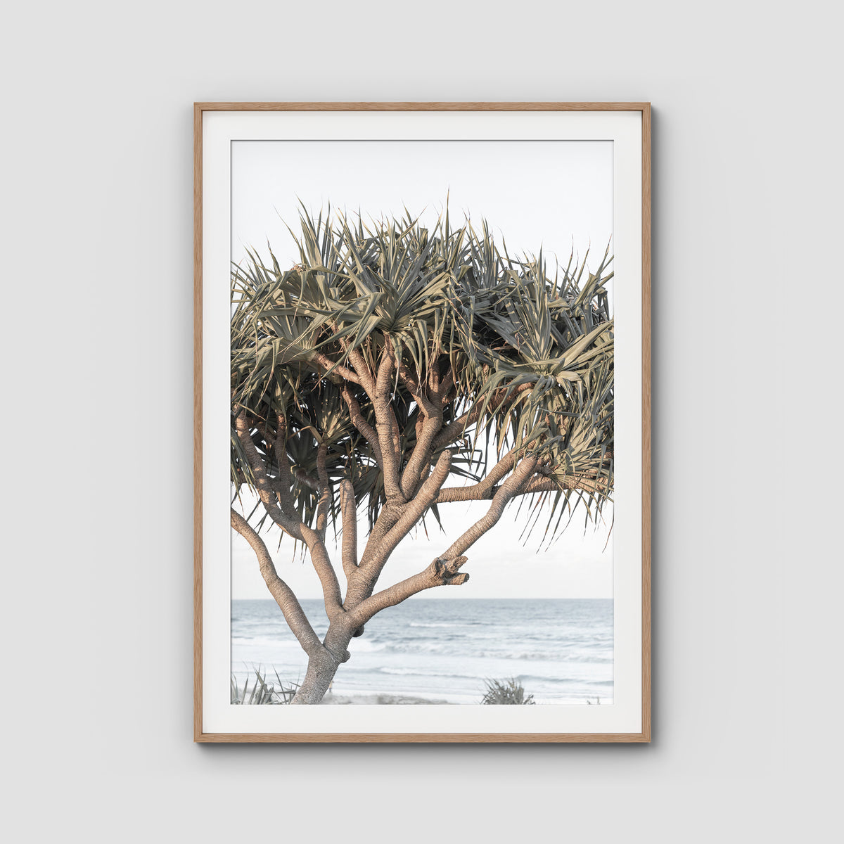 Pandanus By The Sea - Art Print - Traditional Frame - Raw Oak - Portrait