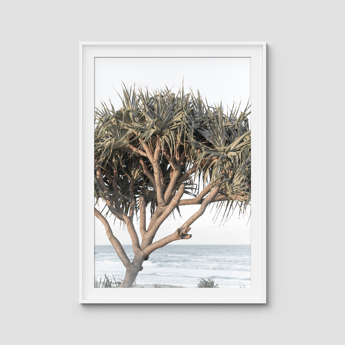 Pandanus By The Sea - Art Print - Traditional Frame - White - Portrait