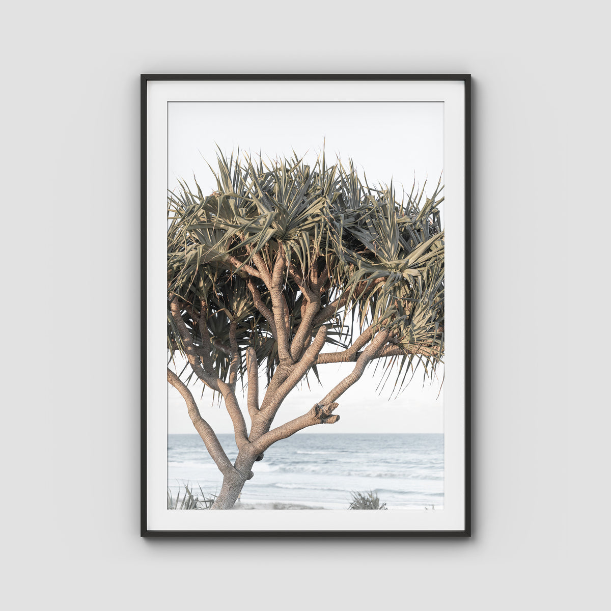 Pandanus By The Sea - Art Print - Traditional Frame - Black - Portrait