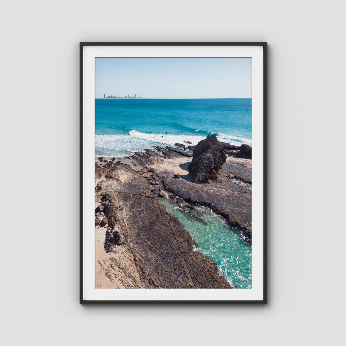 Currumbin Alley Rock Aerial - Gold Coast - Art Print - Traditional Frame - Black - Portrait