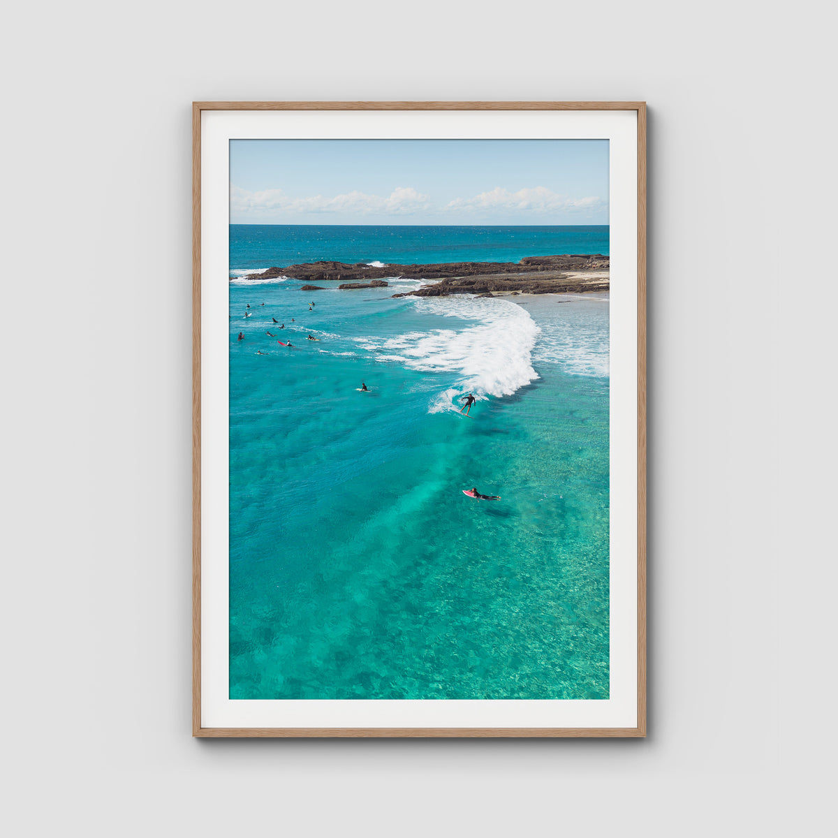 Snapper Fun Days - Gold Coast - Art Print - Traditional Frame - Raw Oak - Portrait