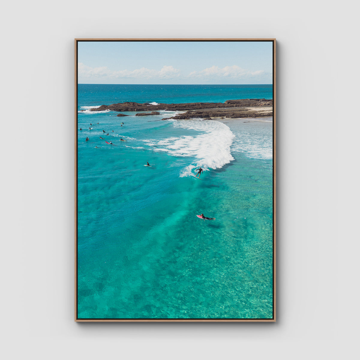 Snapper Fun Days - Gold Coast - Art Print - Float Frame Canvas - Raw Oak - Portrait