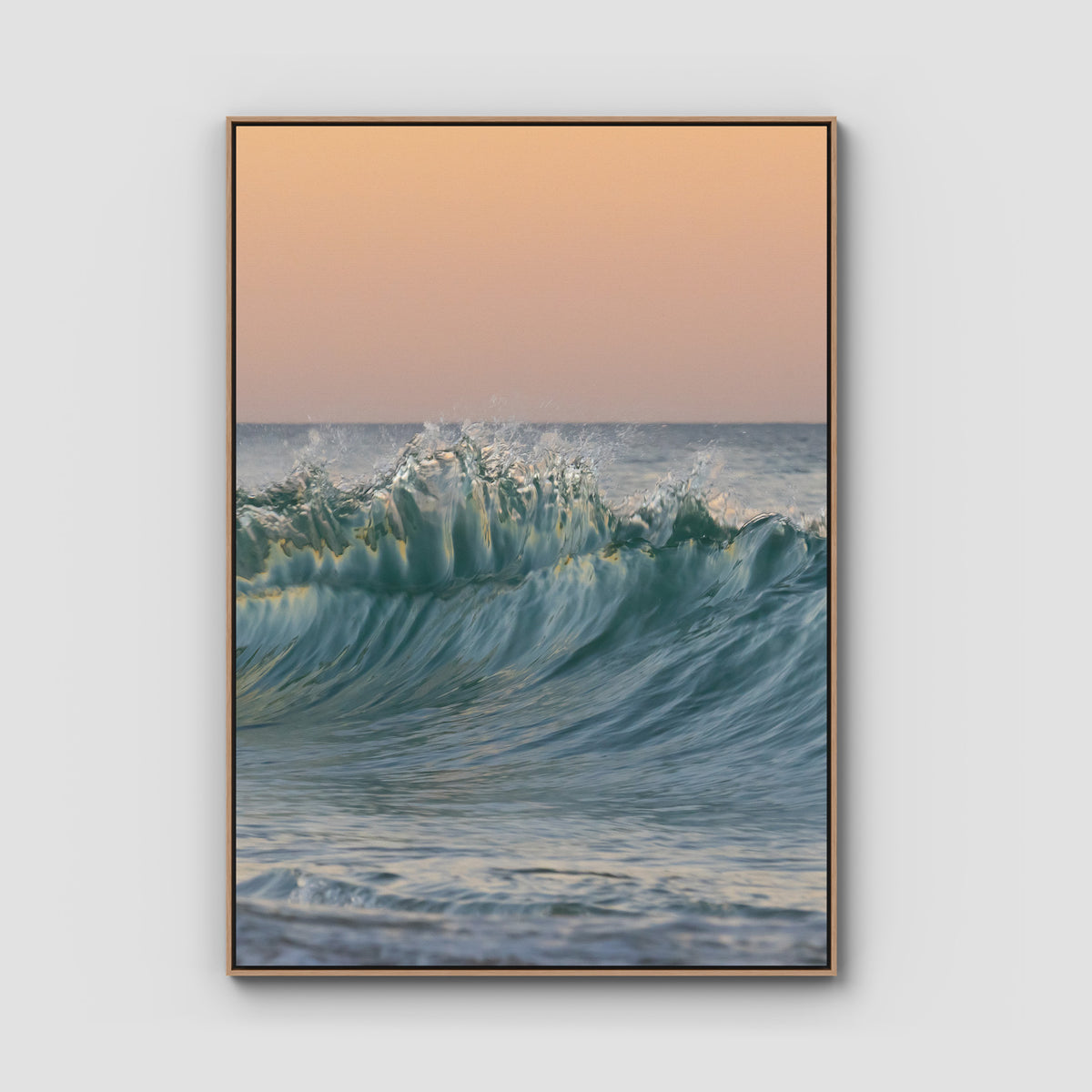 Wave Sunset Delight - Gold Coast - Art Print - Float Frame Canvas - Raw Oak - Portrait