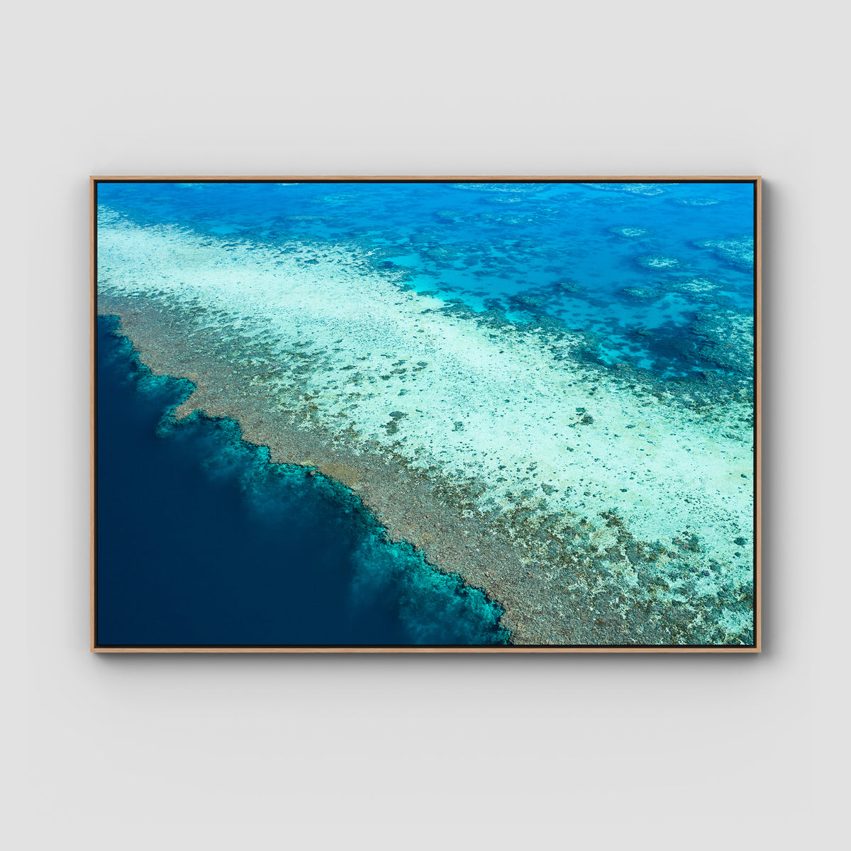 Reef Dropoff - Art Print - Float Frame Canvas - Raw Oak - Landscape