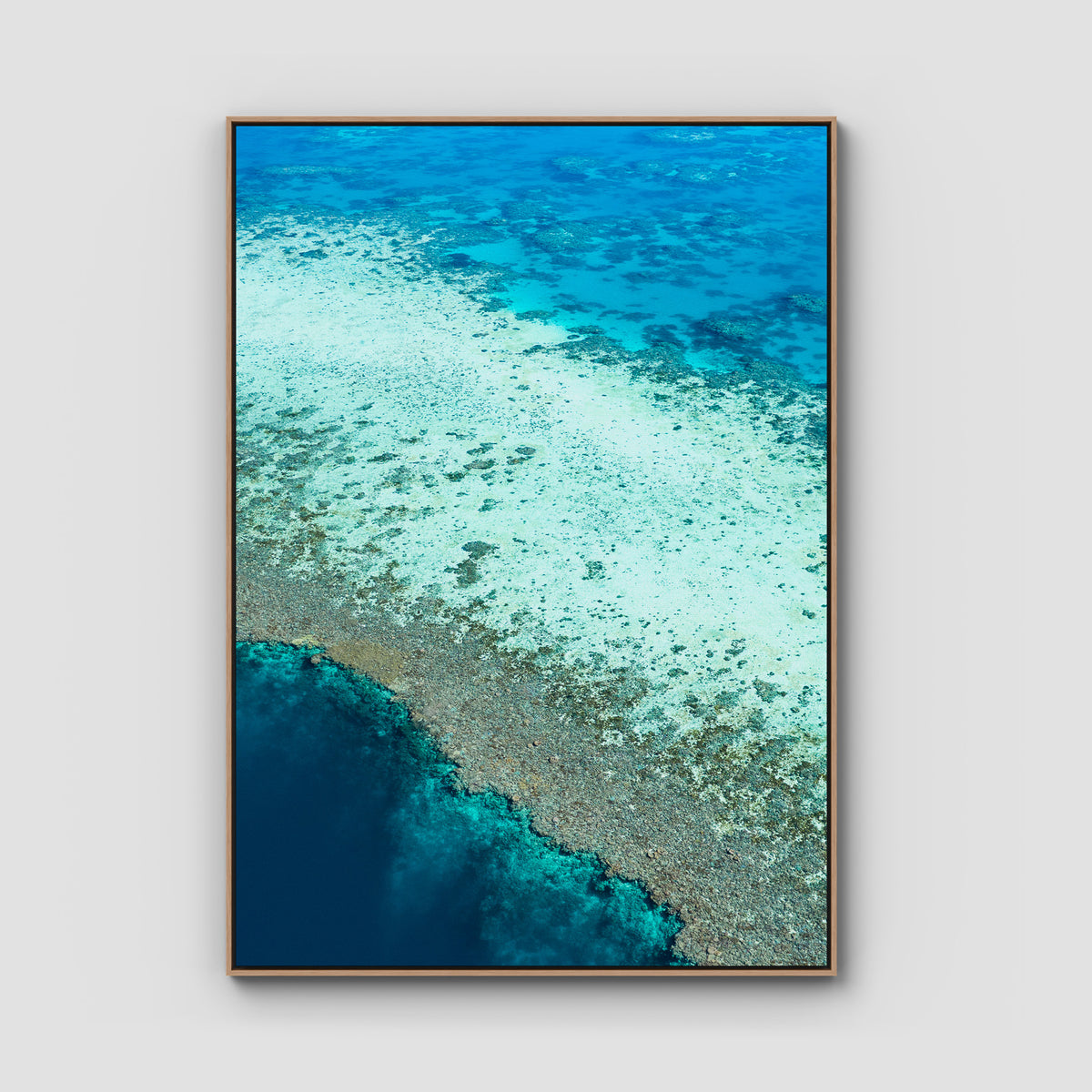 Reef Dropoff - Art Print - Float Frame Canvas - Raw Oak - Portrait