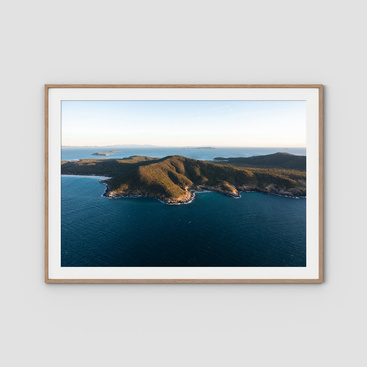 Great Keppel Island Aerial View - Art Print - Traditional Frame - Raw Oak - Landscape