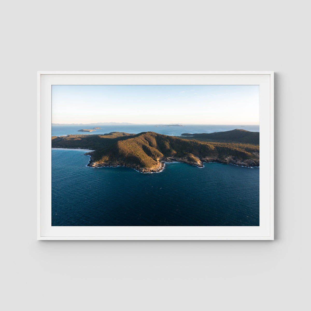 Great Keppel Island Aerial View - Art Print - Traditional Frame - White - Landscape