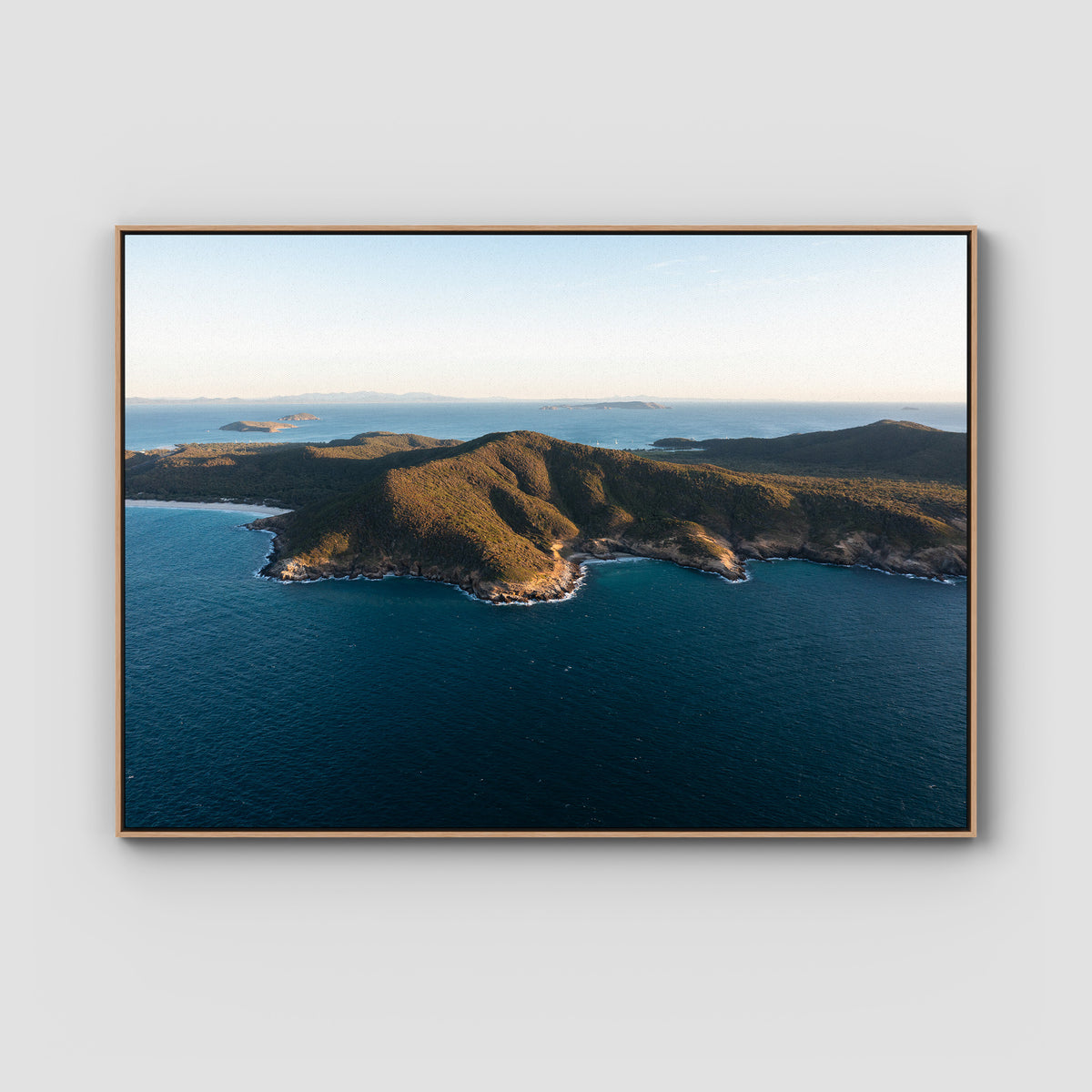 Great Keppel Island Aerial View - Art Print - Float Frame Canvas - Raw Oak - Landscape