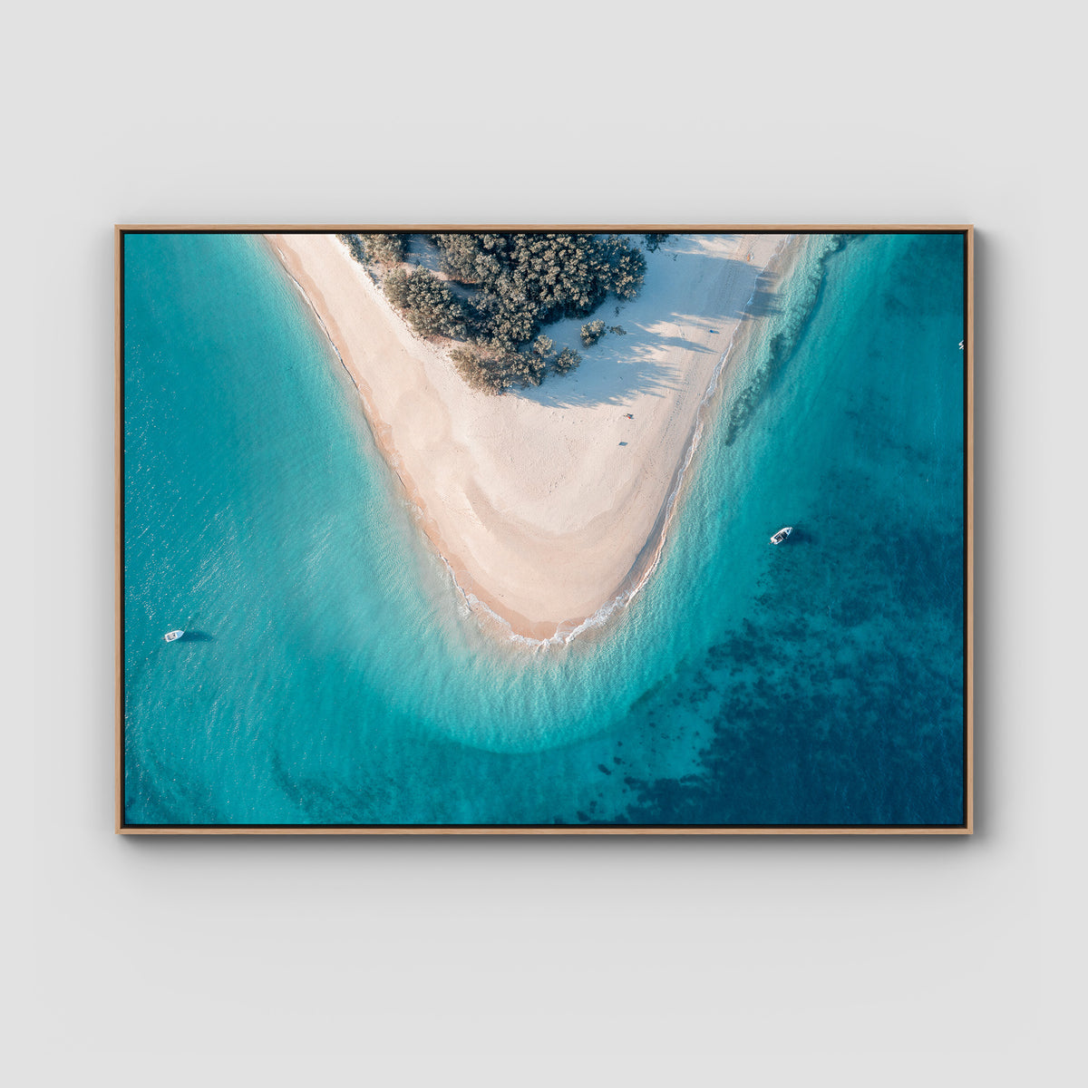 Humpy Island Turquoise - Keppel Islands - Art Print - Float Frame Canvas - Raw Oak - Landscape
