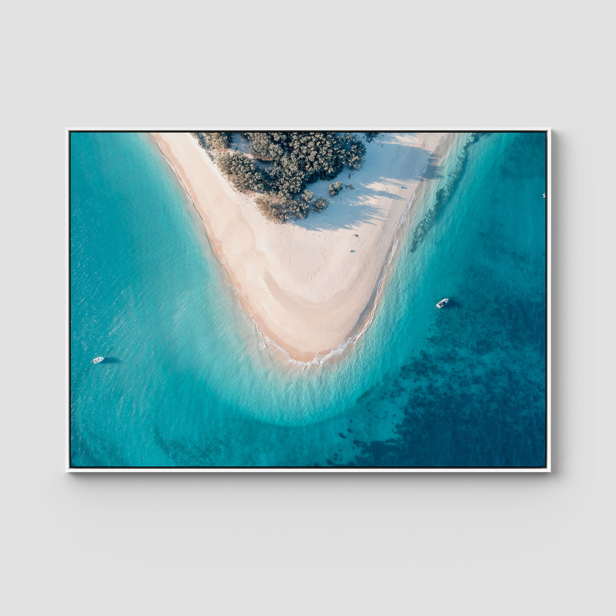 Humpy Island Turquoise - Keppel Islands - Art Print - Float Frame Canvas - White - Landscape