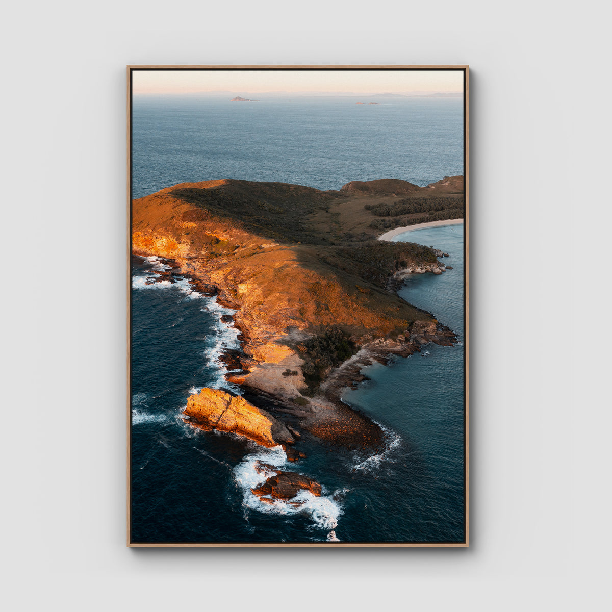 Humpy Island - Keppel Islands - Art Print - Float Frame Canvas - Raw Oak - Portrait