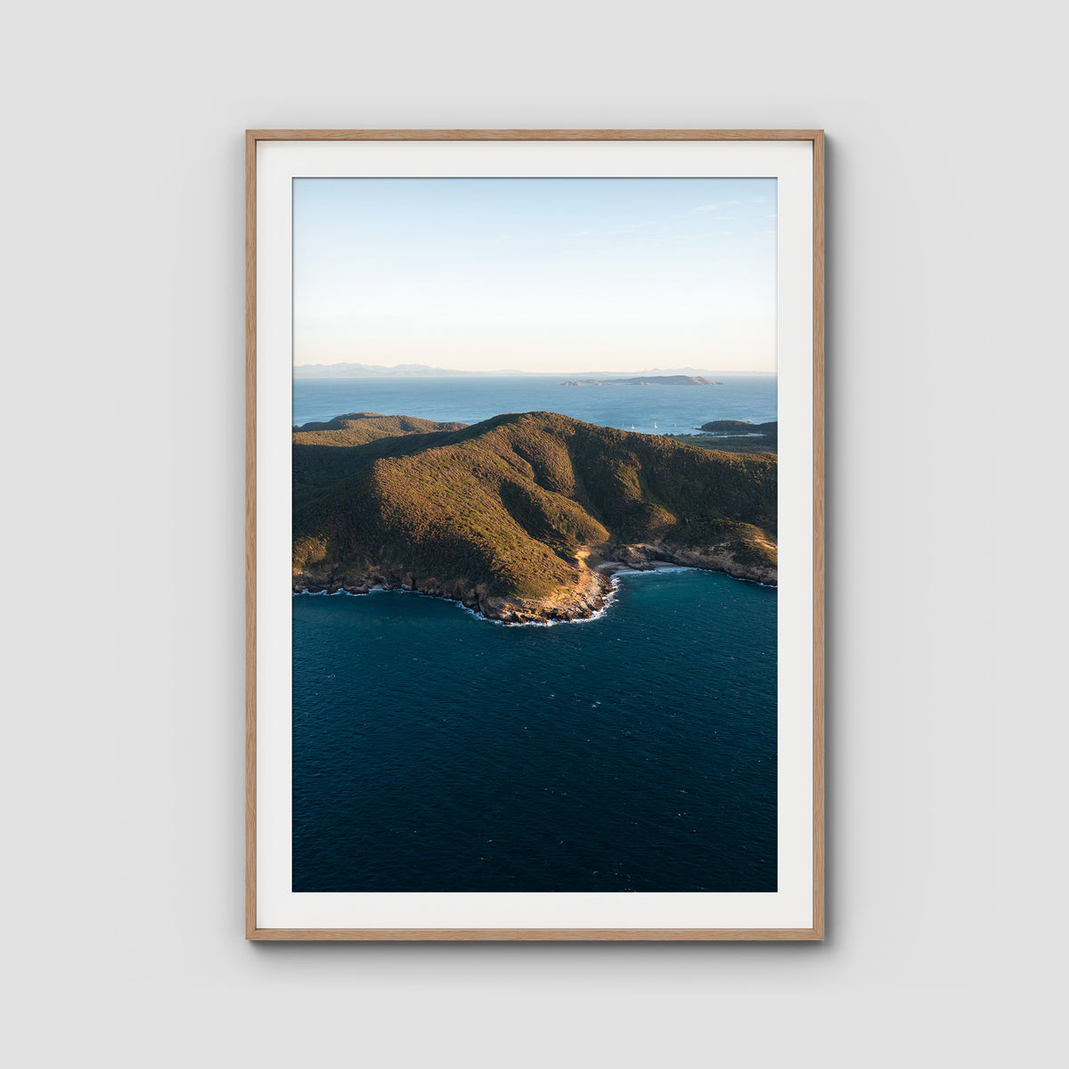 Great Keppel Island Aerial View - Art Print - Traditional Frame - Raw Oak - Portrait