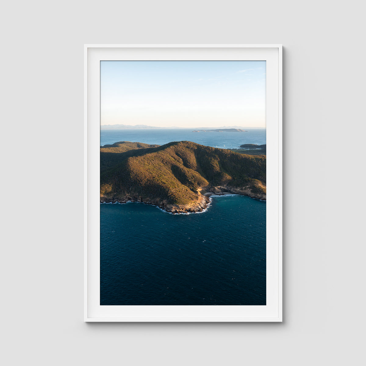 Great Keppel Island Aerial View - Art Print - Traditional Frame - White - Portrait