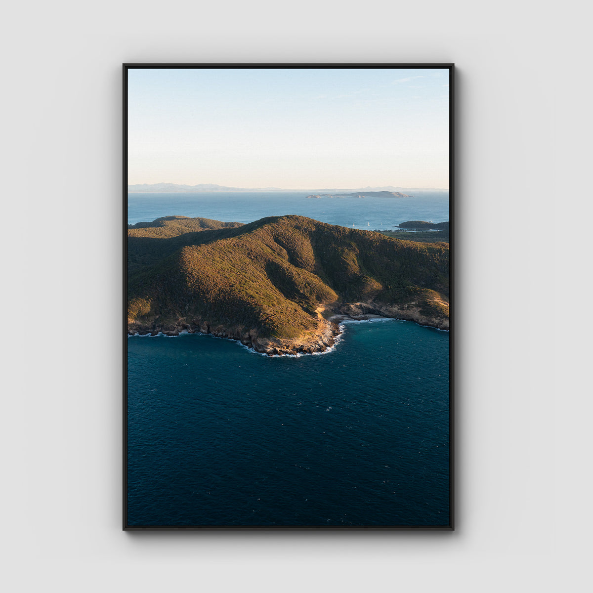Great Keppel Island Aerial View - Art Print - Float Frame Canvas - Black - Portrait