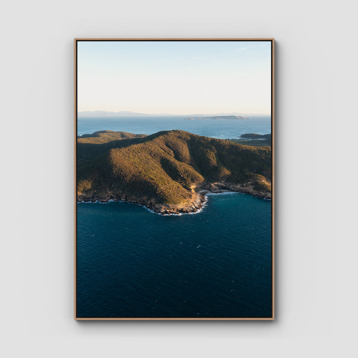Great Keppel Island Aerial View - Art Print - Float Frame Canvas - Raw Oak - Portrait