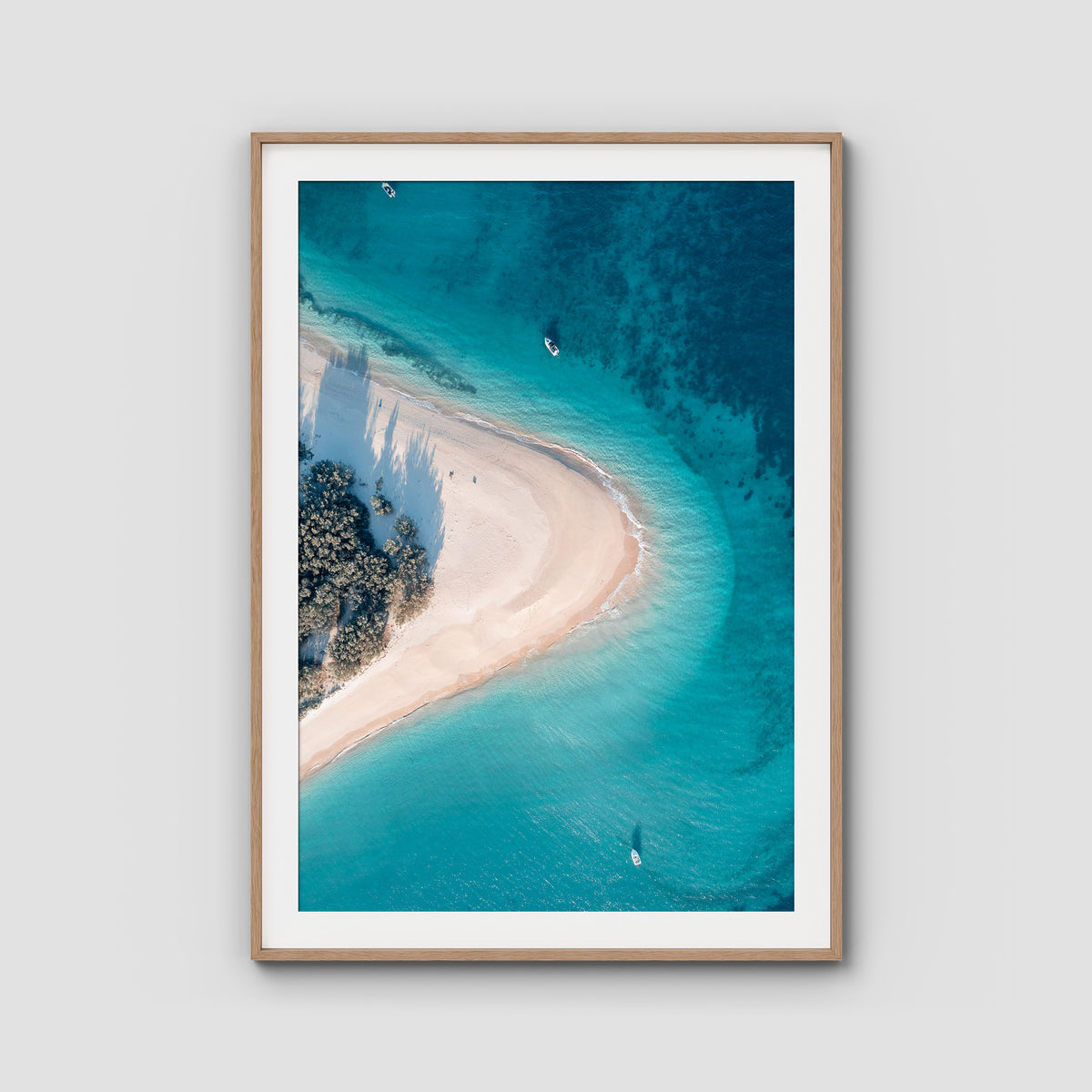 Humpy Island Turquoise - Keppel Islands - Art Print - Traditional Frame - Raw Oak - Portrait
