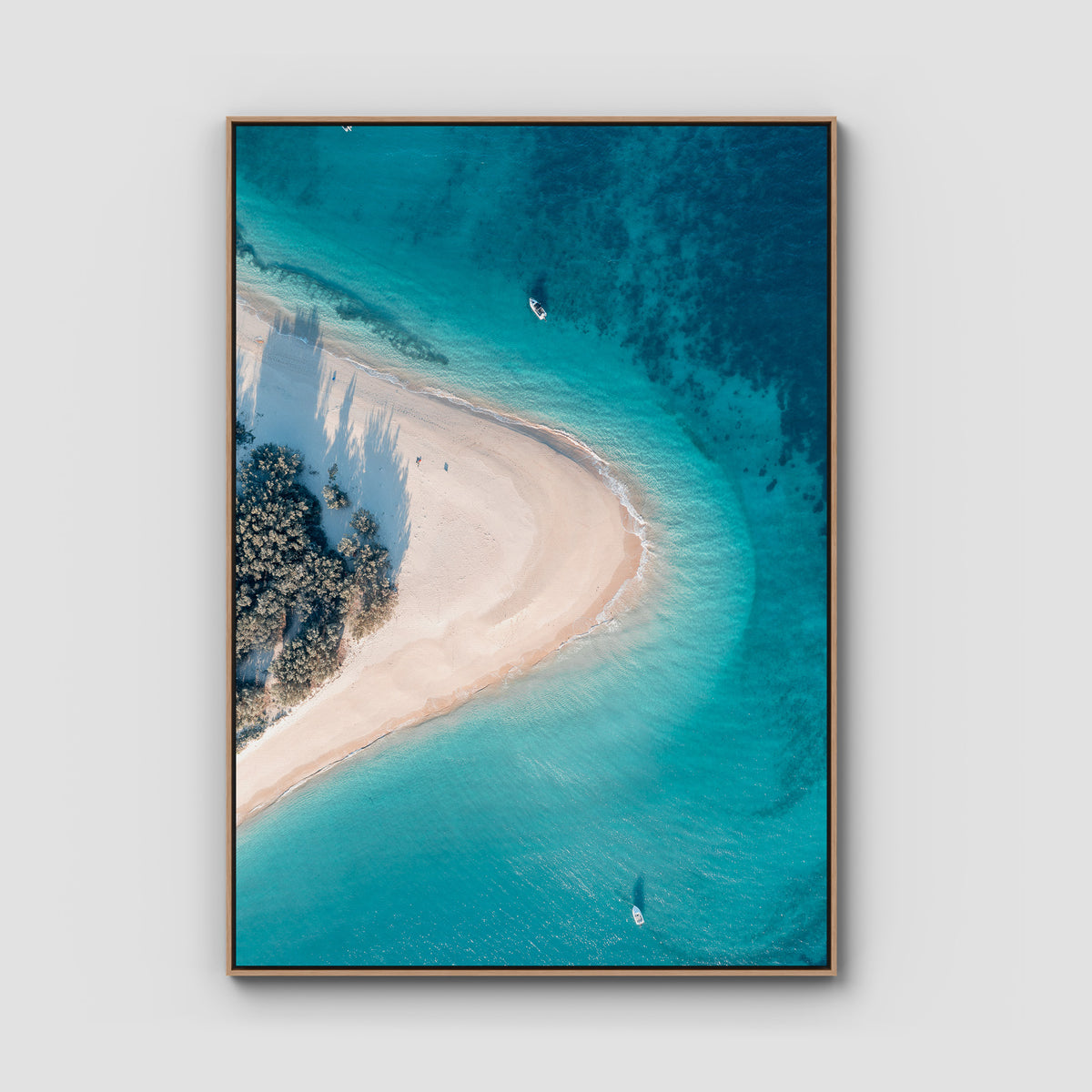 Humpy Island Turquoise - Keppel Islands - Art Print - Float Frame Canvas - Raw Oak - Portrait