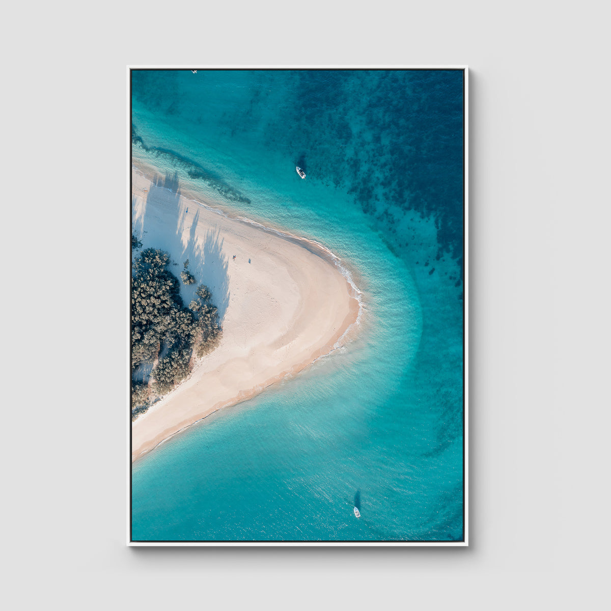 Humpy Island Turquoise - Keppel Islands - Art Print - Float Frame Canvas - White - Portrait