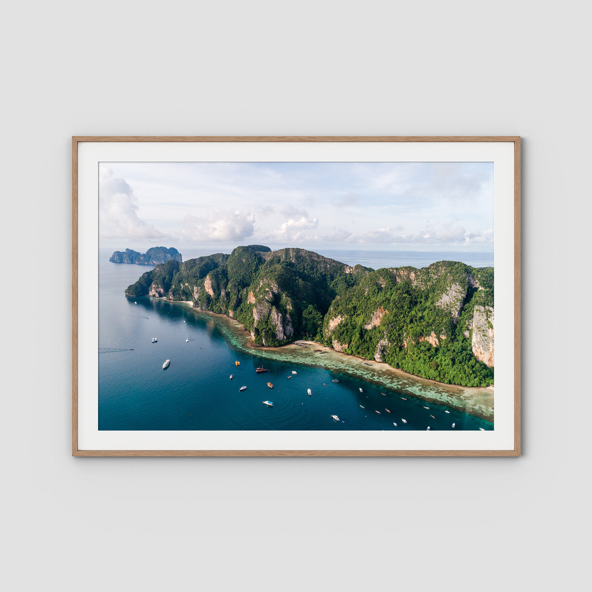 Koh Phi Phi Coastline - Art Print - Traditional Frame - Raw Oak - Landscape