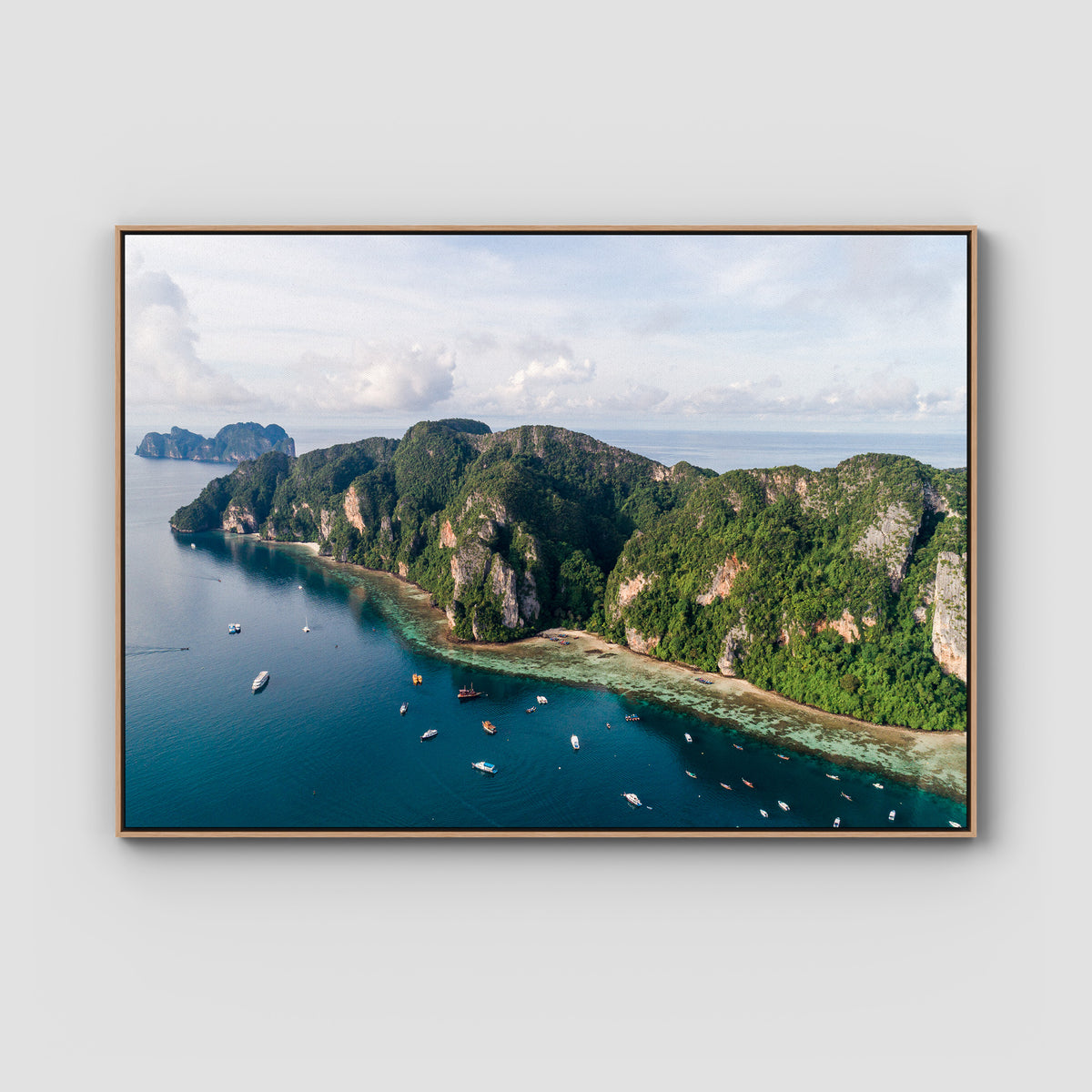 Koh Phi Phi Coastline - Art Print - Float Frame Canvas - Raw Oak - Landscape