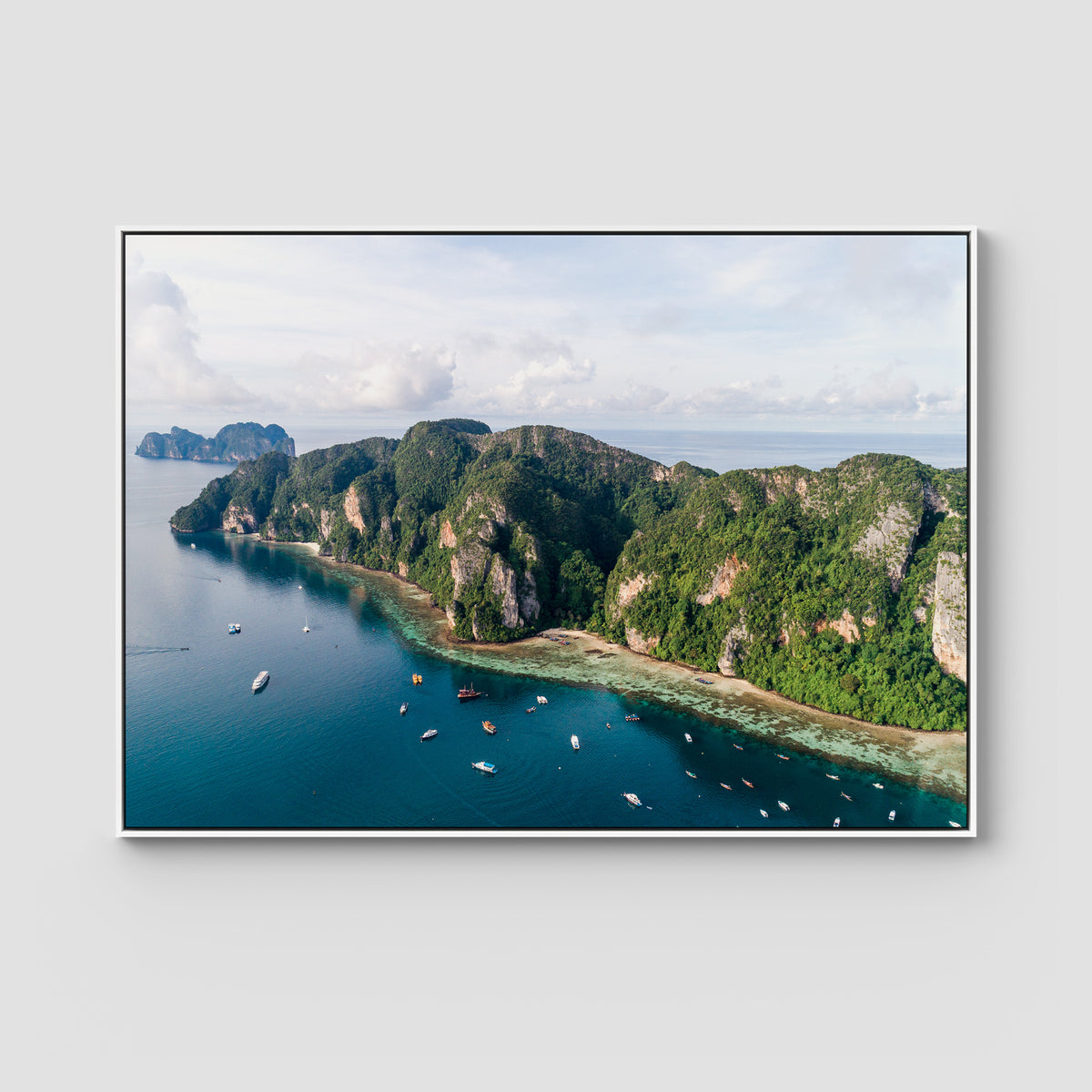 Koh Phi Phi Coastline - Art Print - Float Frame Canvas - White - Landscape