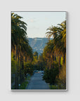 Hollywood Sign Palm Trees - Art Print - Float Frame Canvas - White - Portrait