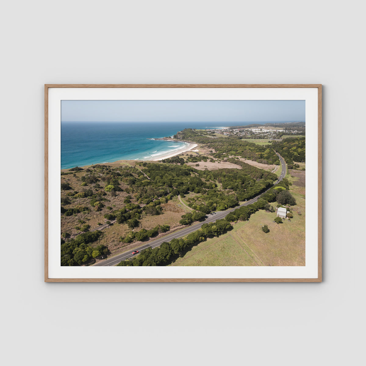Coastal Road to Lennox - Fine Art Print - Traditional Frame - Raw Oak - Landscape