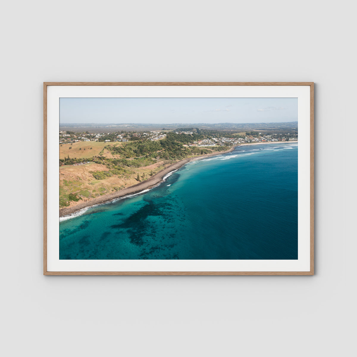 Lennox Coastal Curve - Fine Art Print - Traditional Frame - Raw Oak - Landscape