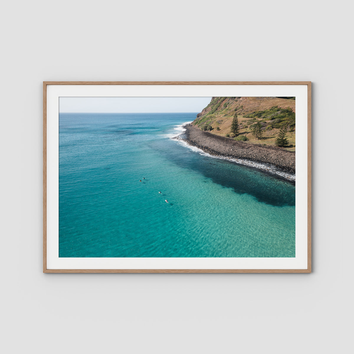 The Lineup - Lennox Head - Fine Art Print - Traditional Frame - Raw Oak - Landscape