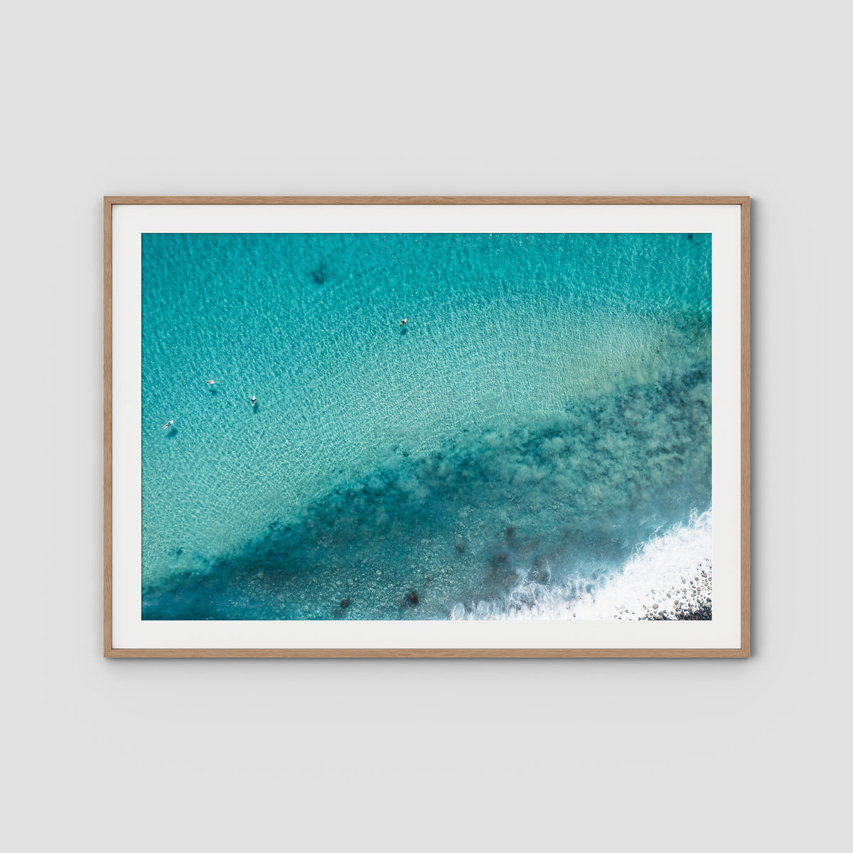 Turquoise Top Down - Lennox Head - Fine Art Print - Traditional Frame - Raw Oak - Landscape