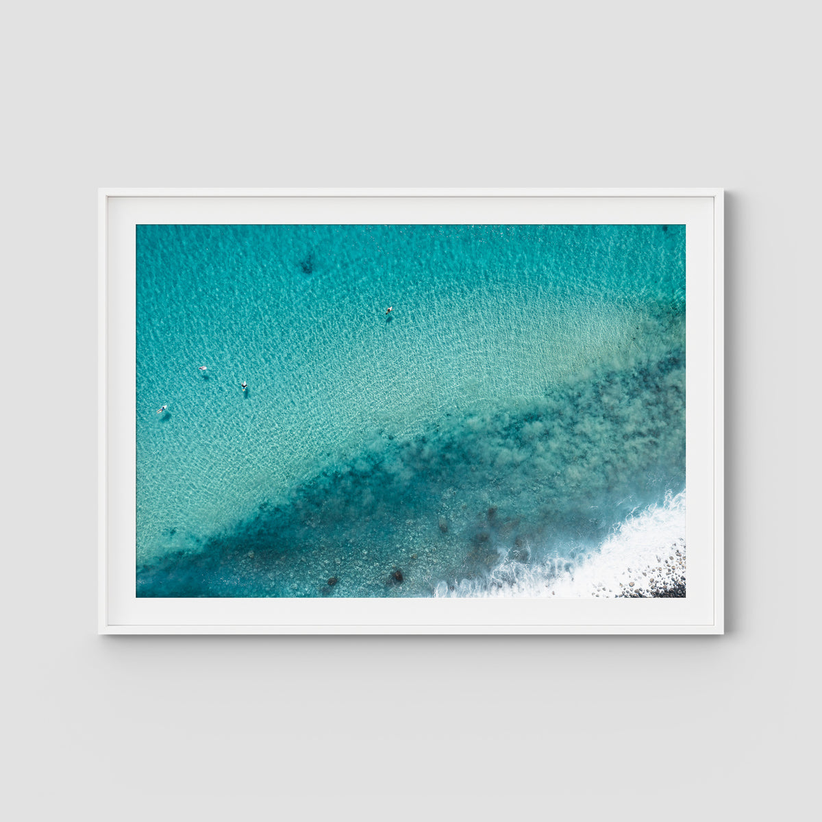 Turquoise Top Down - Lennox Head - Fine Art Print - Traditional Frame - White - Landscape