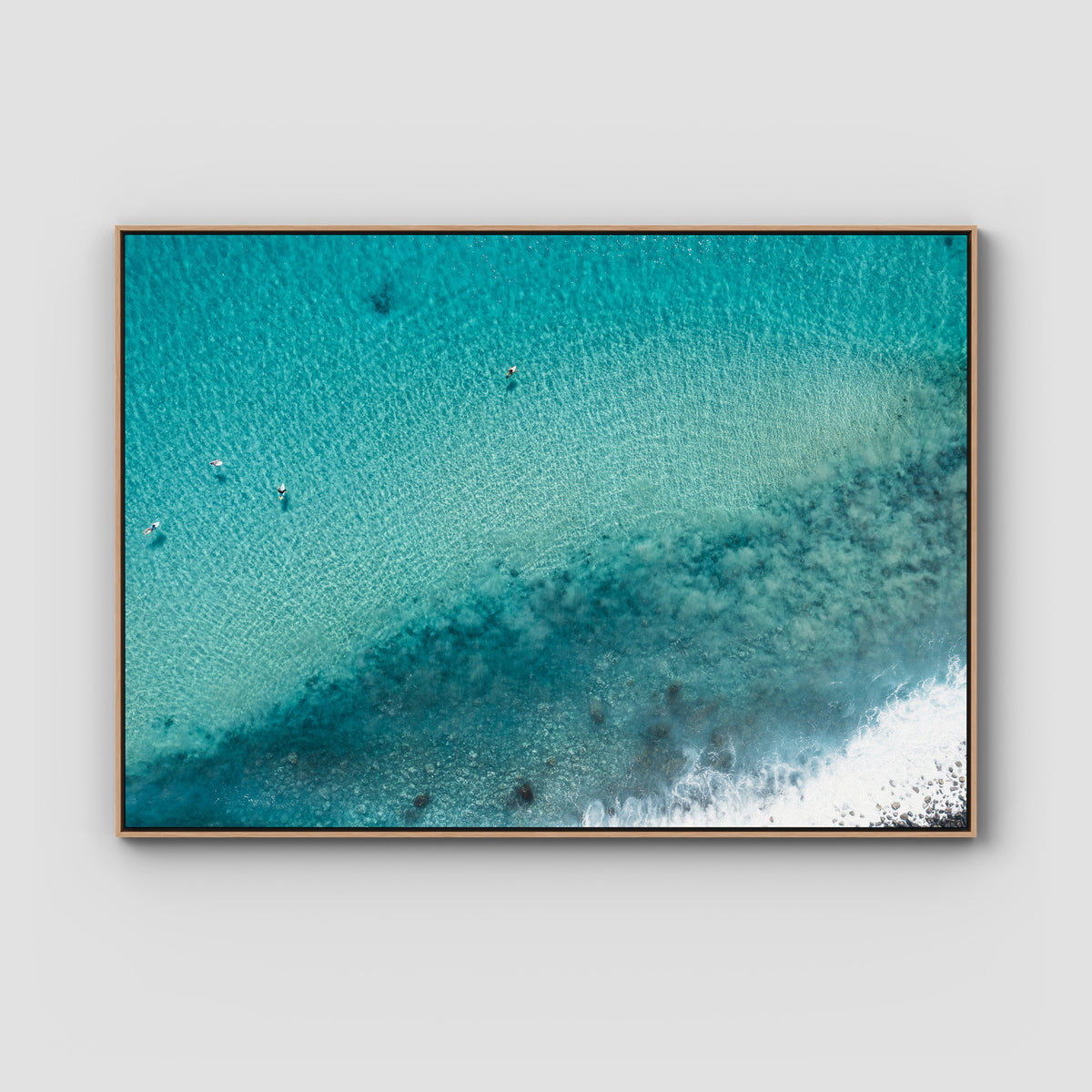 Turquoise Top Down - Lennox Head - Fine Art Print - Float Frame Canvas - Raw Oak - Landscape