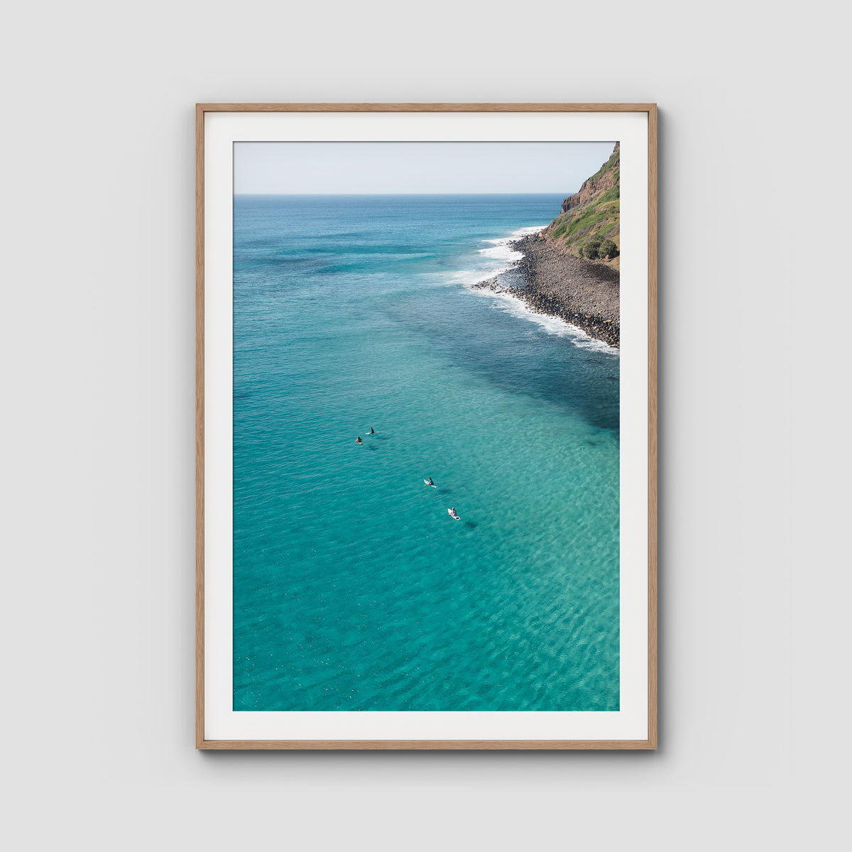 The Lineup - Lennox Head - Fine Art Print - Traditional Frame - Raw Oak - Portrait
