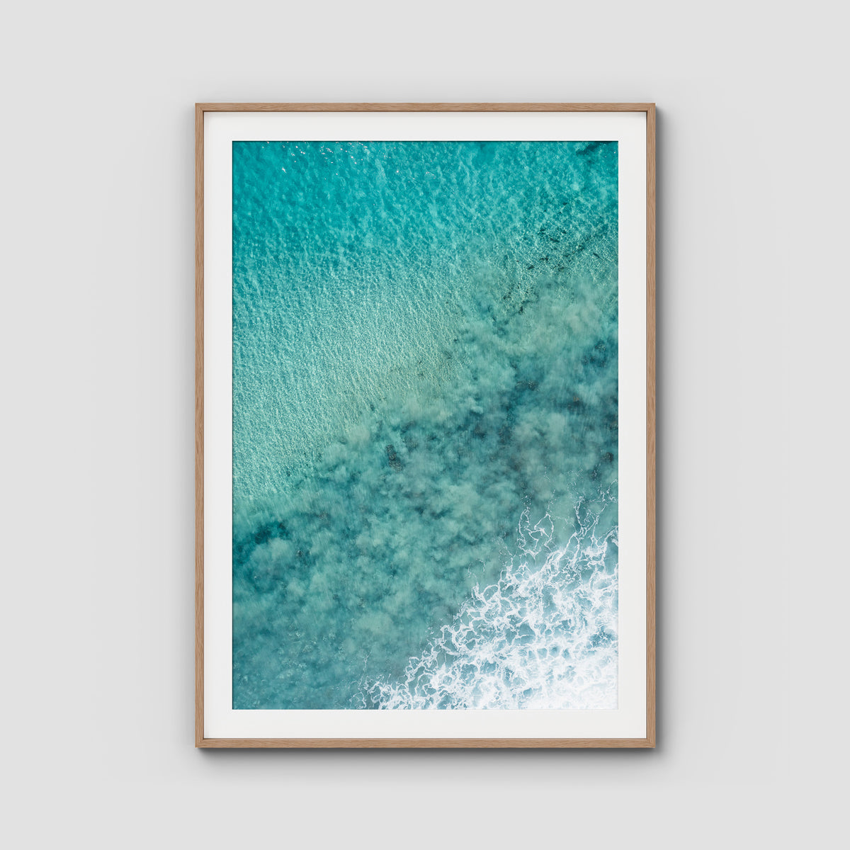 Turquoise Top Down - Lennox Head - Fine Art Print - Traditional Frame - Raw Oak - Portrait