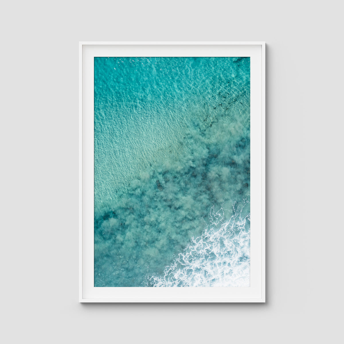 Turquoise Top Down - Lennox Head - Fine Art Print - Traditional Frame - White - Portrait