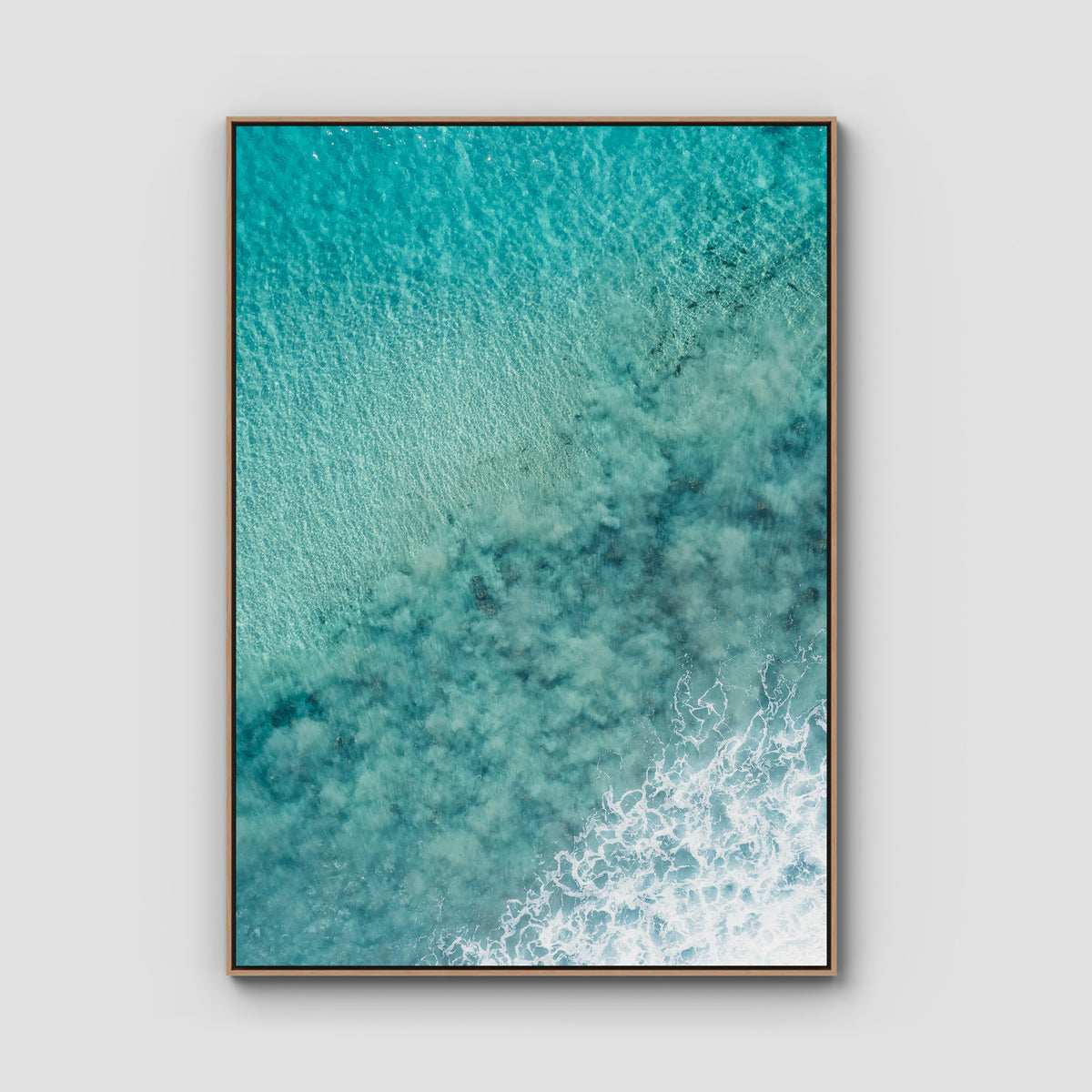 Turquoise Top Down - Lennox Head - Fine Art Print - Float Frame Canvas - Raw Oak - Portrait