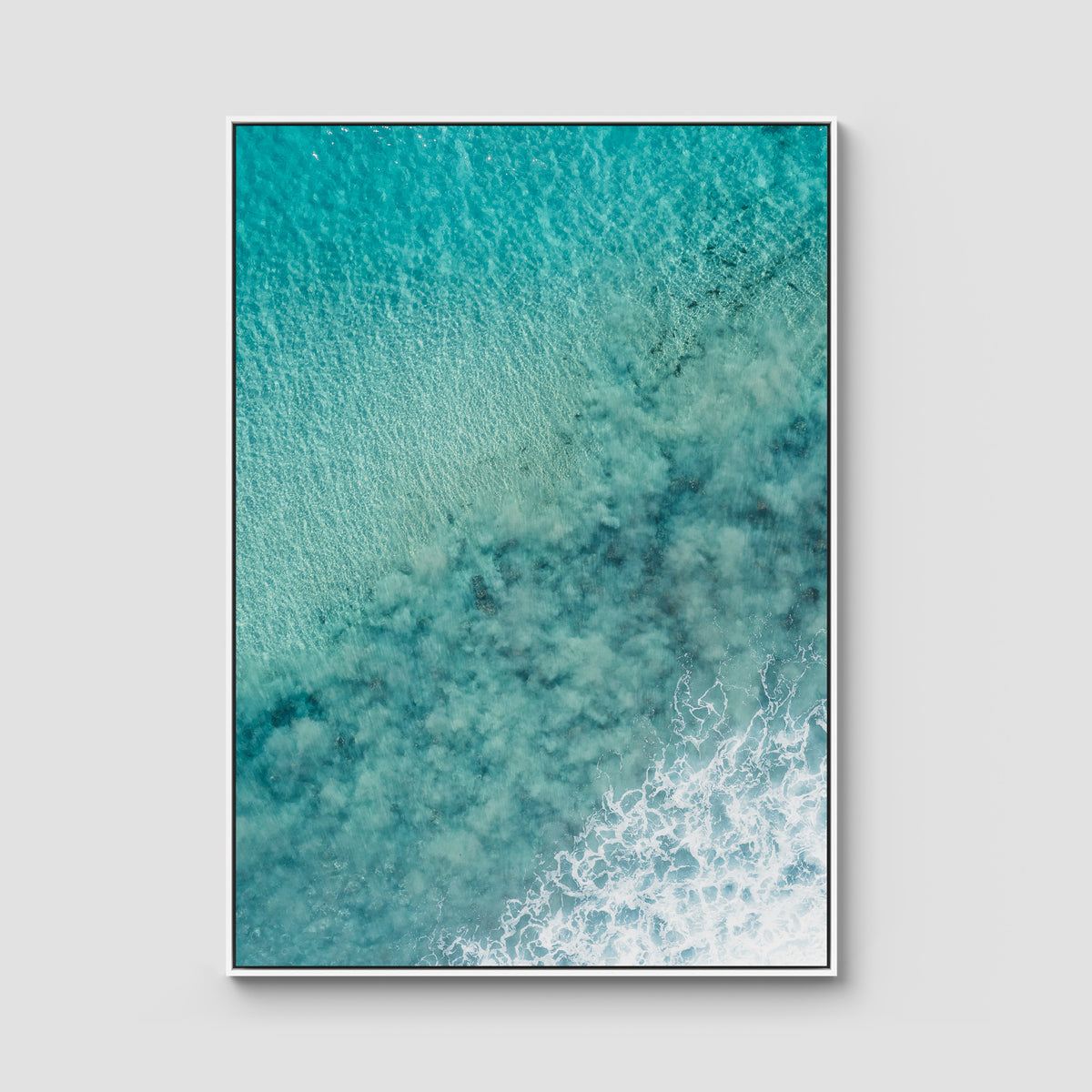 Turquoise Top Down - Lennox Head - Fine Art Print - Float Frame Canvas - White - Portrait
