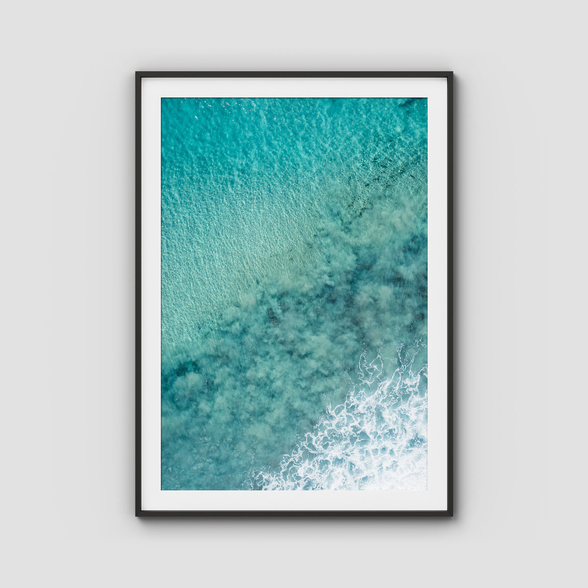 Turquoise Top Down - Lennox Head - Fine Art Print - Traditional Frame - Black - Portrait
