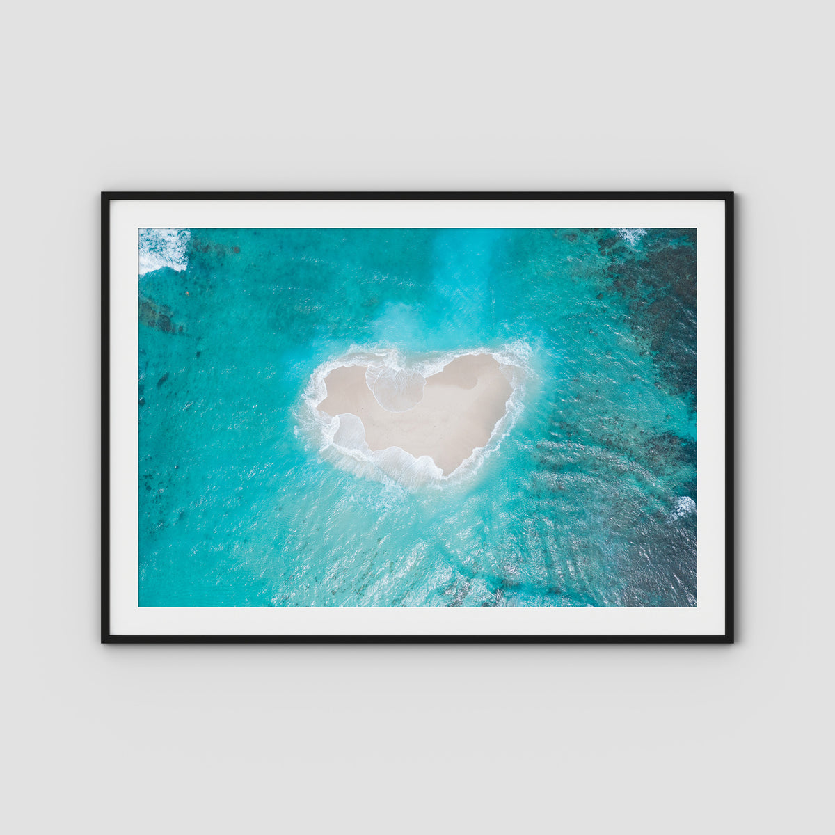 Love Heart Sand Bank - Mentawai - Art Print - Traditional Frame - Black - Landscape