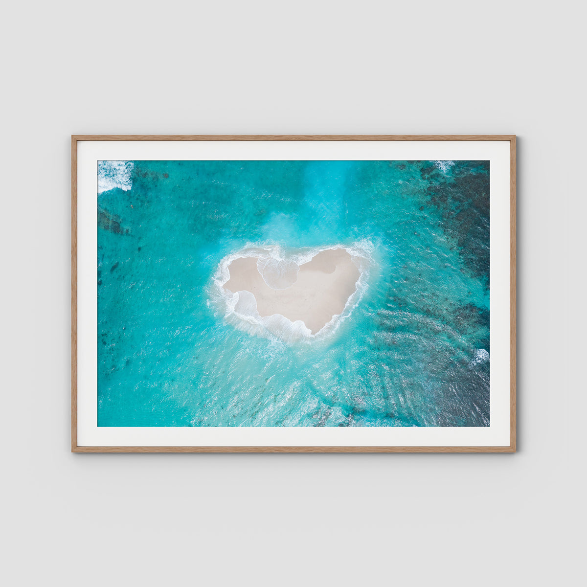 Love Heart Sand Bank - Mentawai - Art Print - Traditional Frame - Raw Oak - Landscape