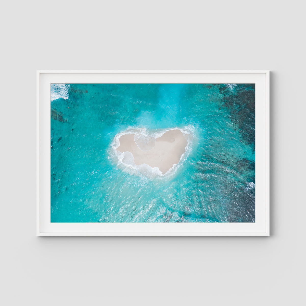 Love Heart Sand Bank - Mentawai - Art Print - Traditional Frame - White - Landscape