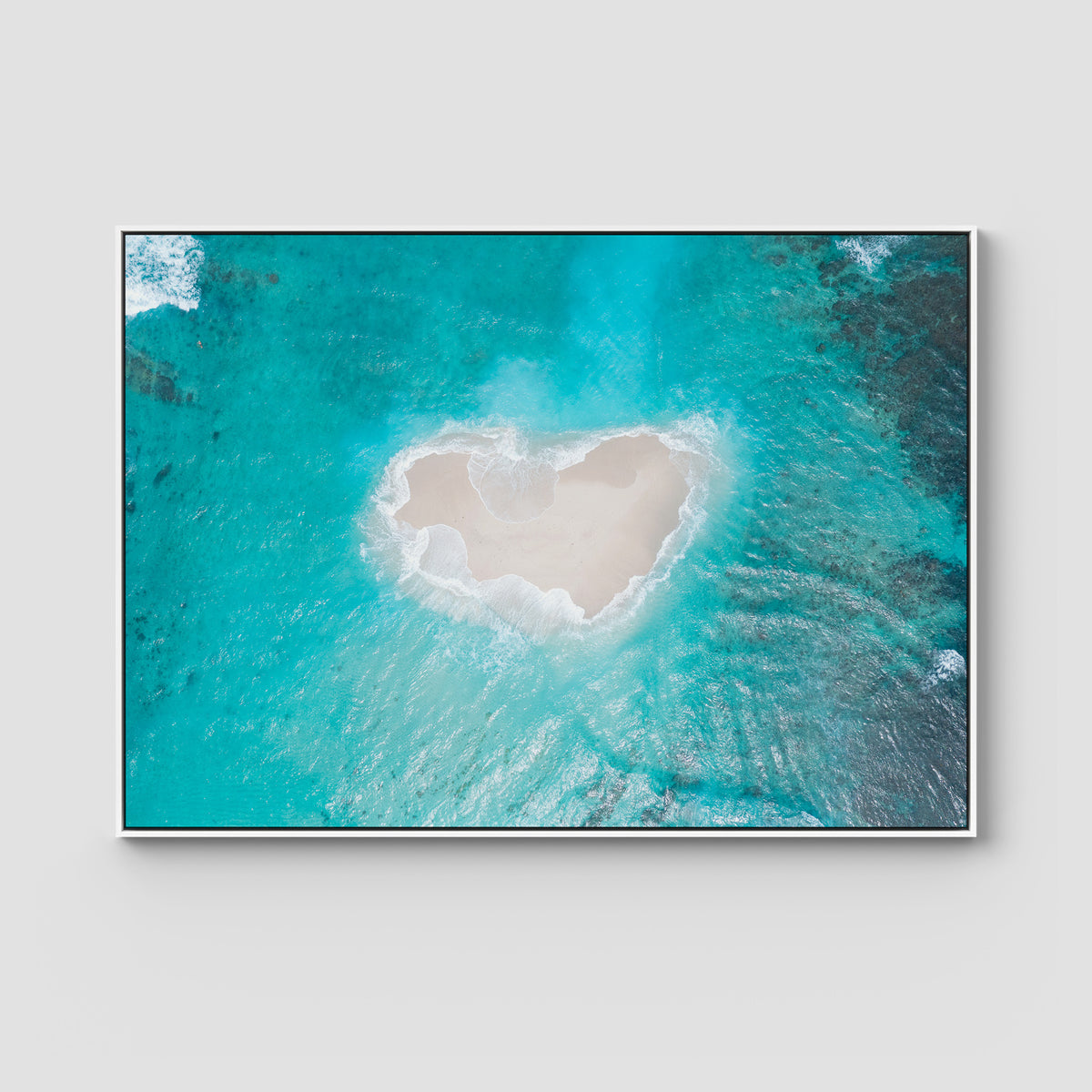 Love Heart Sand Bank - Mentawai - Art Print - Float Frame Canvas - White - Landscape