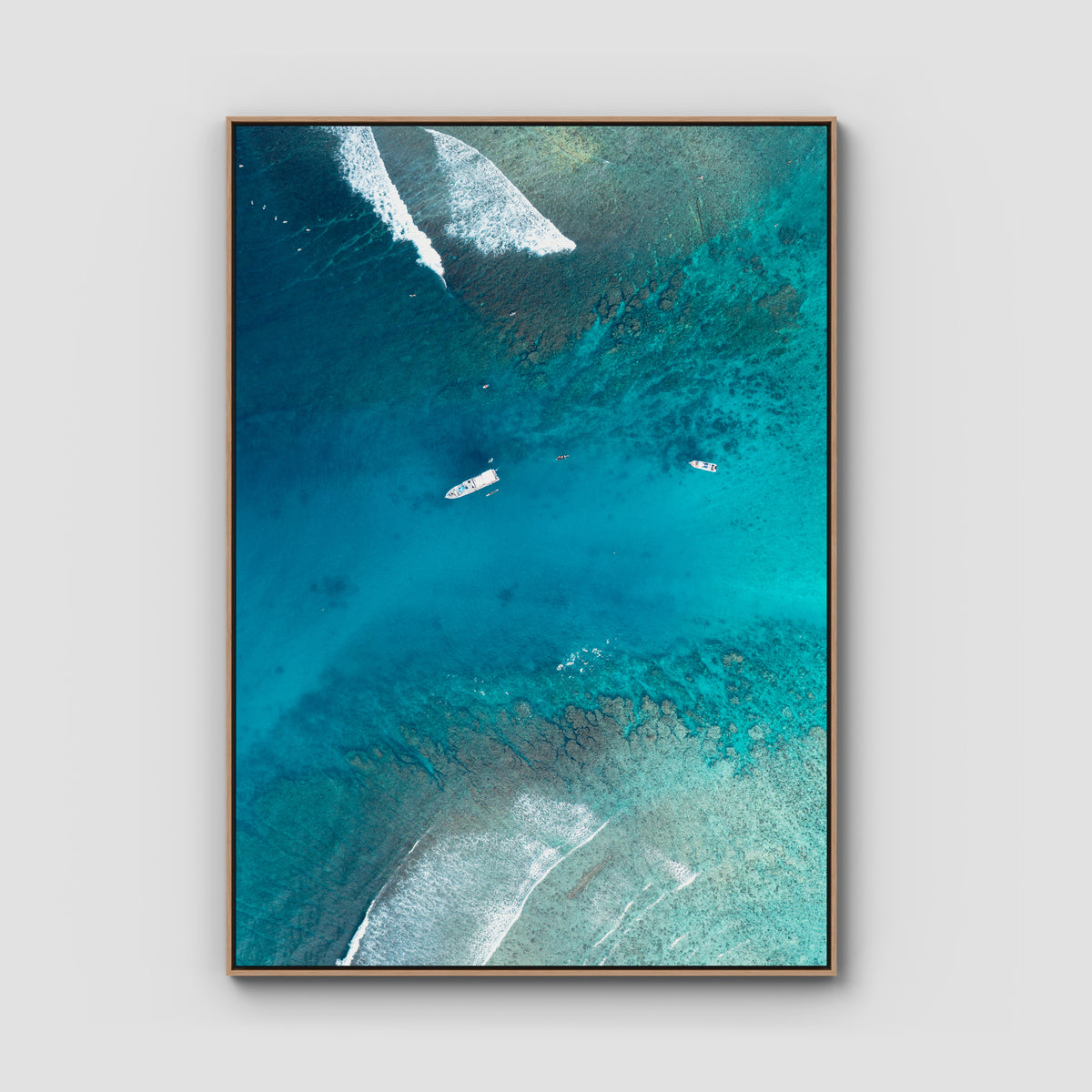 Hollow Trees Channel - Mentawai - Art Print - Float Frame Canvas - Raw Oak - Portrait