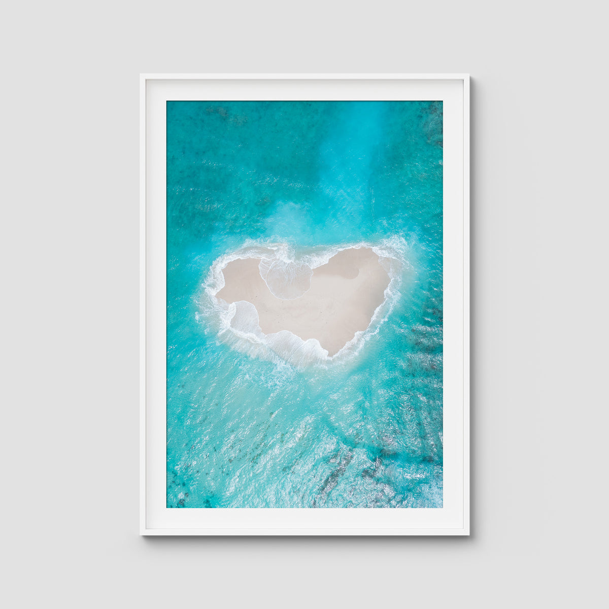 Love Heart Sand Bank - Mentawai - Art Print - Traditional Frame - White - Portrait