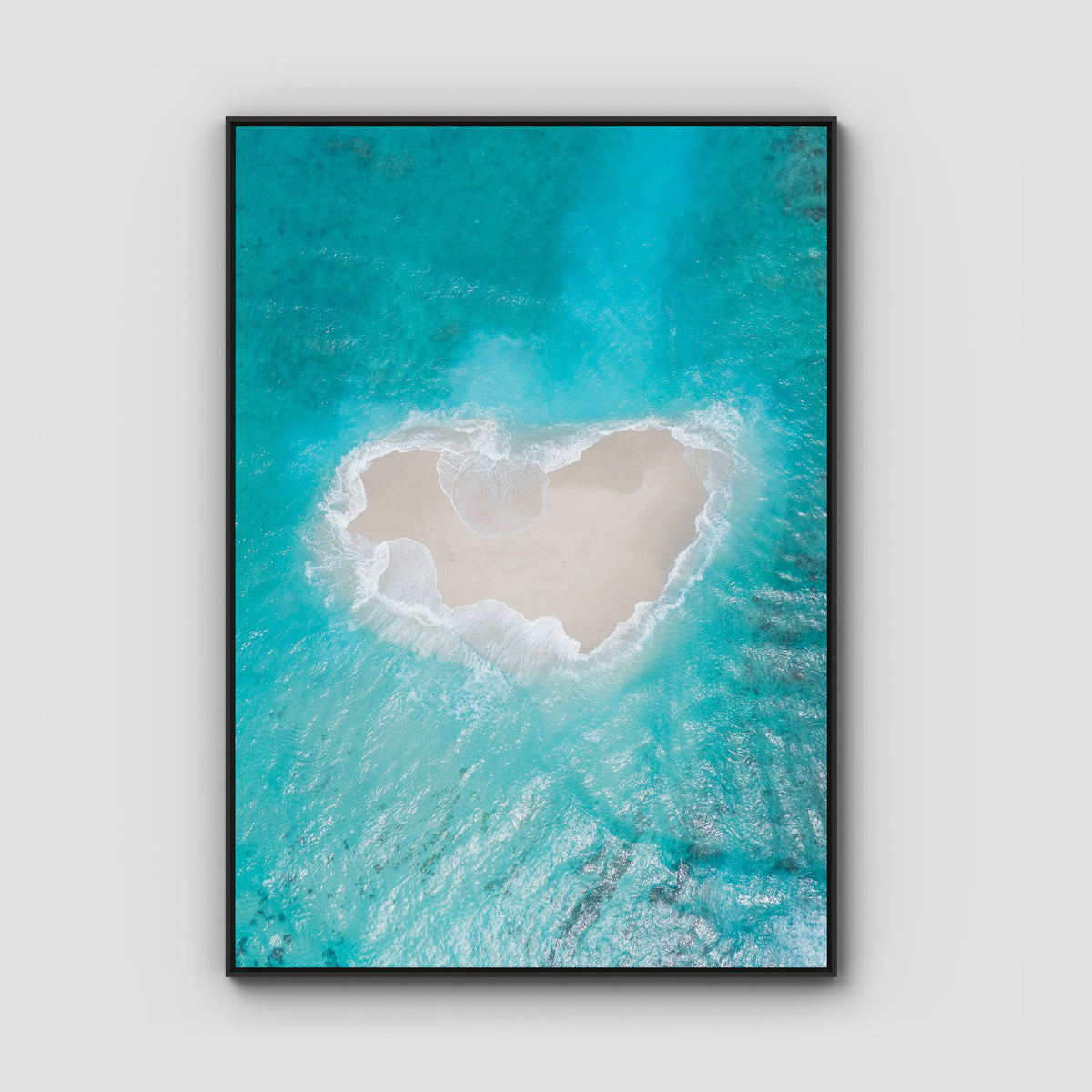 Love Heart Sand Bank - Mentawai - Art Print - Float Frame Canvas - Black - Portrait