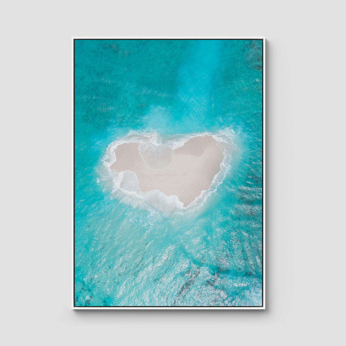 Love Heart Sand Bank - Mentawai - Art Print - Float Frame Canvas - White - Portrait