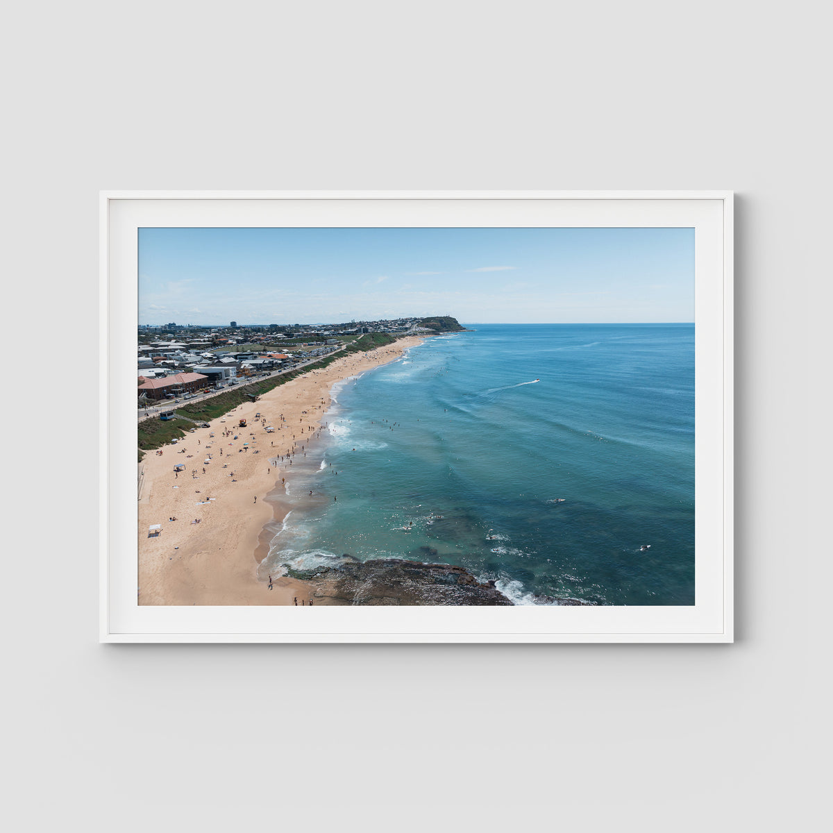 Merewether Lineup - Newcastle - Fine Art Print - Traditional Frame - White - Landscape