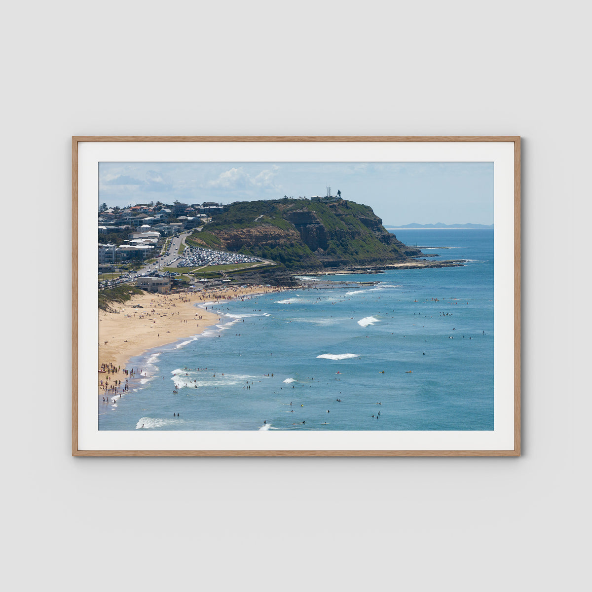 Looking North - Anzac Walk Clifftop - Fine Art Print - Traditional Frame - Raw Oak - Landscape