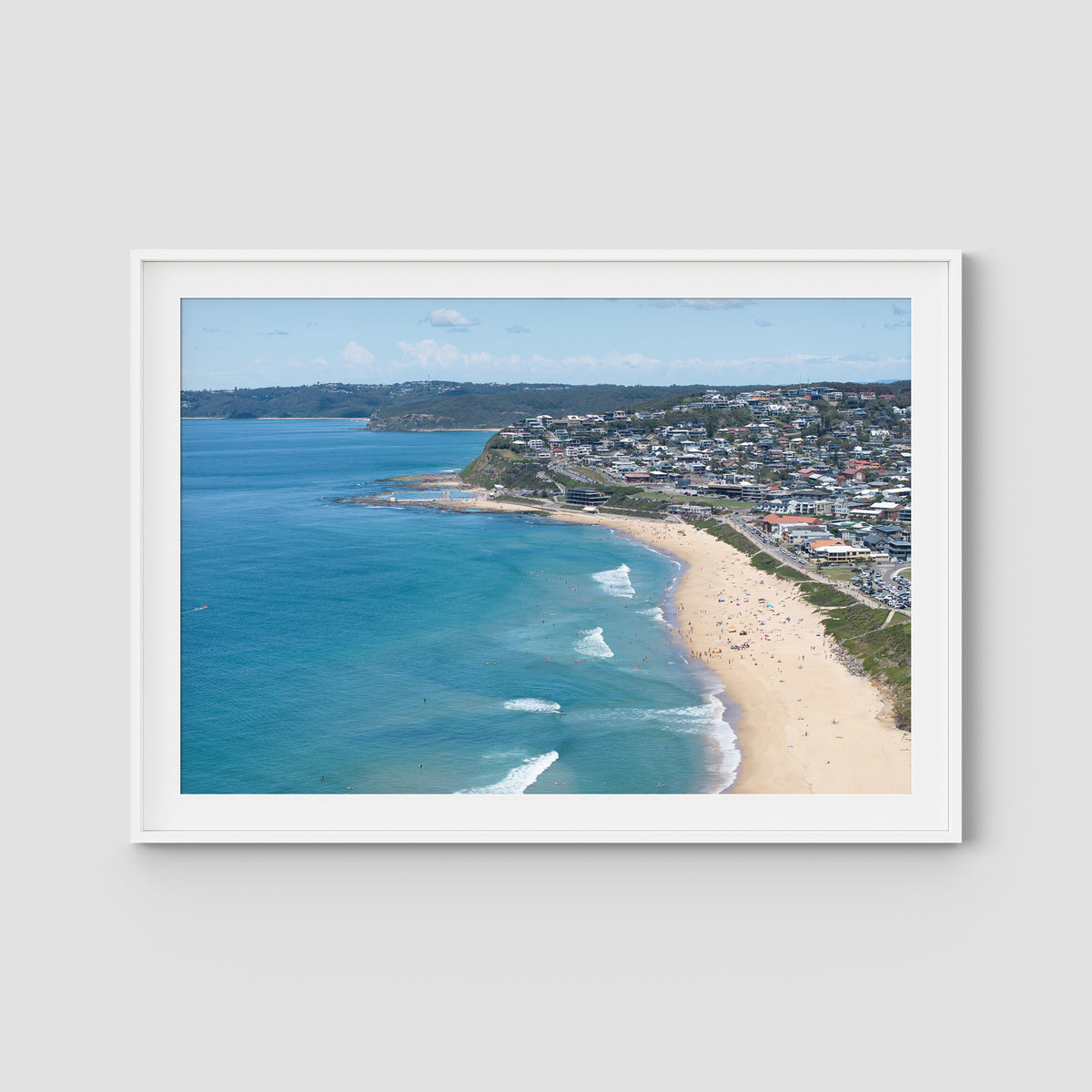 Newcastle Curve - Merewether - Fine Art Print - Traditional Frame - White - Landscape